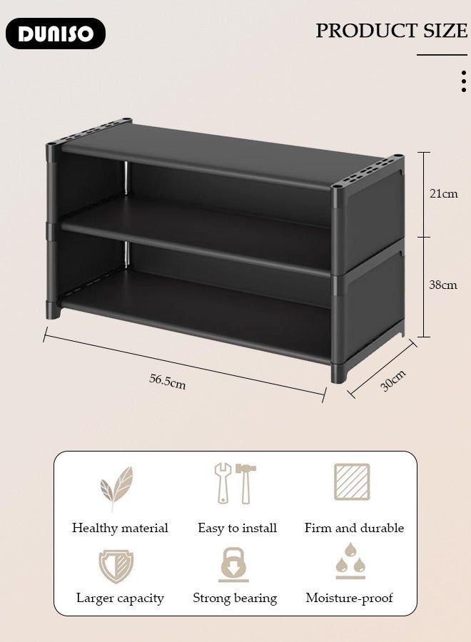 DUNISO 3 Tier Assembly Shoe Rack Storage Box, Entryway Sturdy Shoe Organizer, Standing Shoe Storage Cabinet Space Saving Shoe Shelf,  Stackable Storage Organizer for Closet - Image 4
