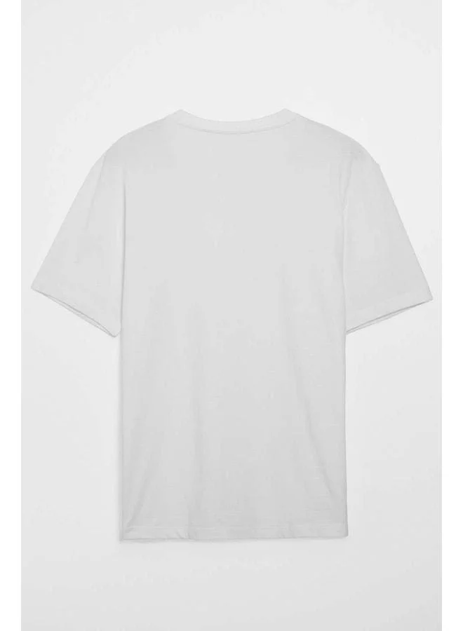 Grimelange Solo Men's 100% Organic Cotton Thick-Texture Comfort Fit Crew Neck White T-shirt.