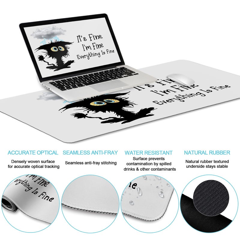 LIMKRIAN Desk Mat Set, Large Gaming Mouse Pad with Wrist Rest, Ergonomic Mouse Pad Keyboard Mat Wrist Support, Cup Coaster, Home Office Desk Accessories Decor Supplies, Funny Black Cat - Image 5