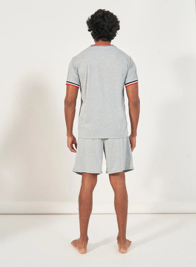 Styli Contrast Tipping Rib Detail T-Shirt & Shorts Set