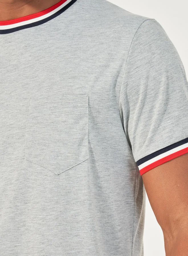 Styli Contrast Tipping Rib Detail T-Shirt & Shorts Set