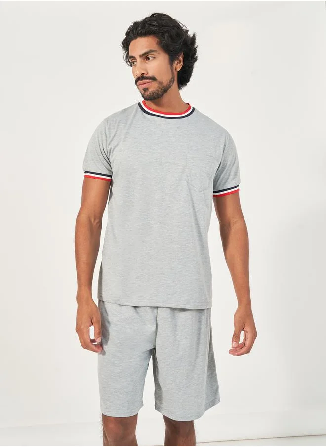 Styli Contrast Tipping Rib Detail T-Shirt & Shorts Set