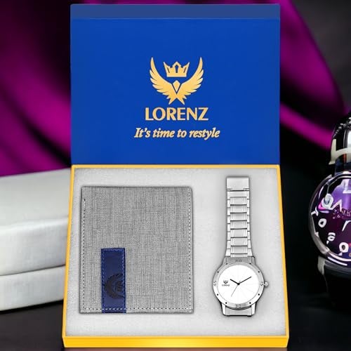 LORENZ White Dial Watch & Grey Wallet Gift Box Combo for Men and Boys | CM-3052WL-17 - Image 2