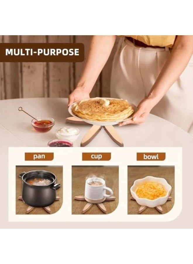 Wooden Trivets for Hot Dishes Tree Shape Trivet Set Foldable Kitchen Wooden Trivets 3 Wooden Trivet + 1 Stand Tree Coaster for Hot Dishes、Pot、Bowl、hot Pot Holders (Walnut Wood)  - Image 4