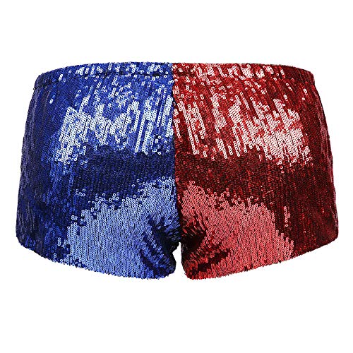 HDE Women's Red and Blue Metallic Sequin Booty Shorts for Harley Misfit Halloween Costume (Red and Blue, X-Large) - Image 5