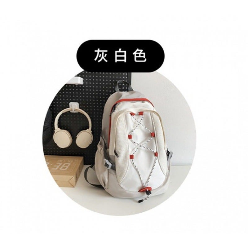 Trendy Cool Double Shoulder Bag Unisex Color Block Crossbody Bag Large Capacity Travel Backpack Wholesale For Women gray white 