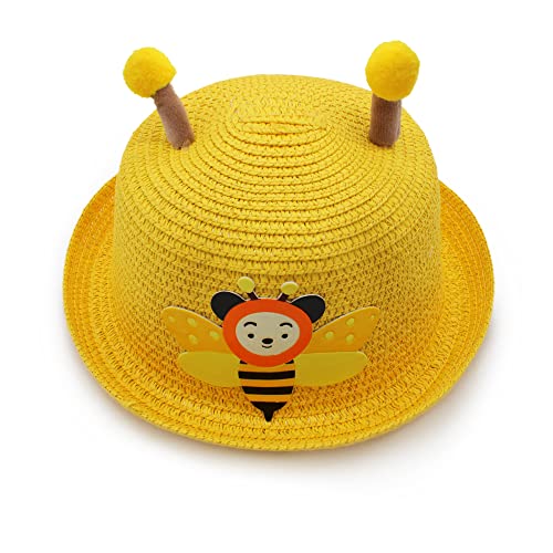 VRITRAZ Kids Hat, Summer Fashion Straw Bucket Cap, Suitable For 3-12 Years (Yellow, Unisex) - Image 2