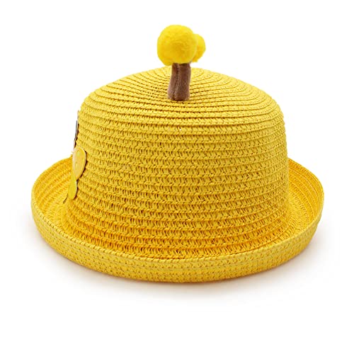 VRITRAZ Kids Hat, Summer Fashion Straw Bucket Cap, Suitable For 3-12 Years (Yellow, Unisex) - Image 3