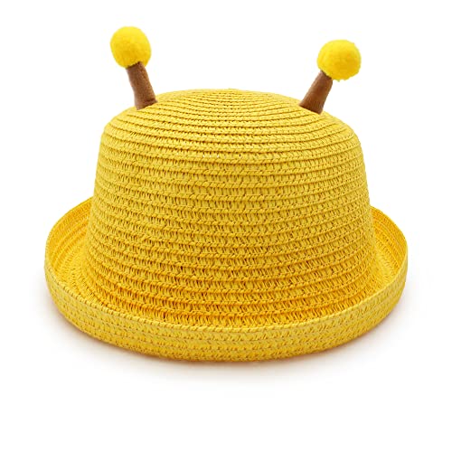 VRITRAZ Kids Hat, Summer Fashion Straw Bucket Cap, Suitable For 3-12 Years (Yellow, Unisex) - Image 4