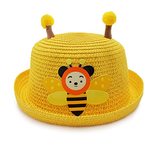 VRITRAZ Kids Hat, Summer Fashion Straw Bucket Cap, Suitable For 3-12 Years (Yellow, Unisex) - Image 1