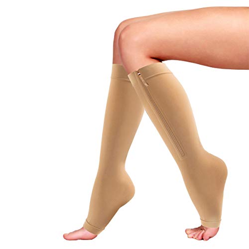 Bluestone Zipper Compression Sock 20-30mmhg for Men and Women- Therapeutic Open Toe Support Sleeve for Swelling, Circulation, Pregnancy by Bluestone (X-Large) - Image 1
