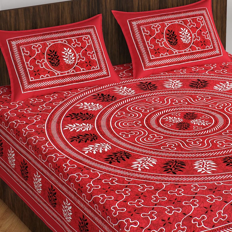 BedZone 100 Cotton Rajasthani Jaipuri Traditional Floral King Size Double Bedsheet with 2 Pillow Covers Multicolor Bedsheets 131