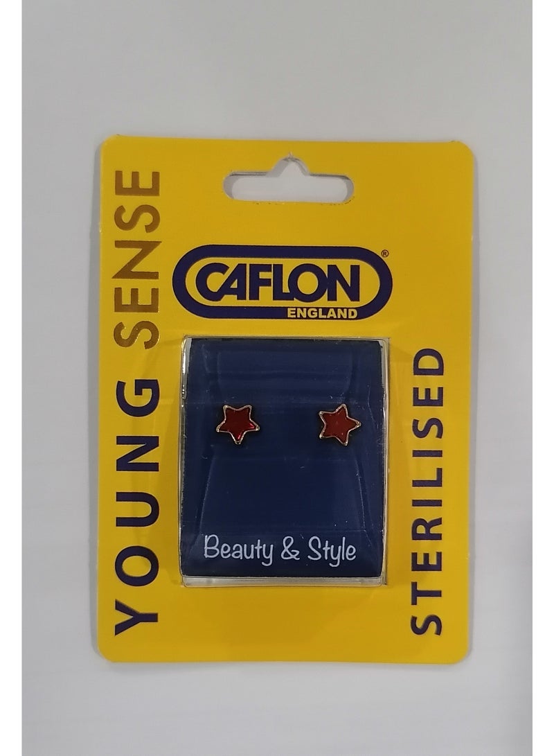 Caflon Sterilised Earrings for sensetive ears (Red Star with Gold frame)