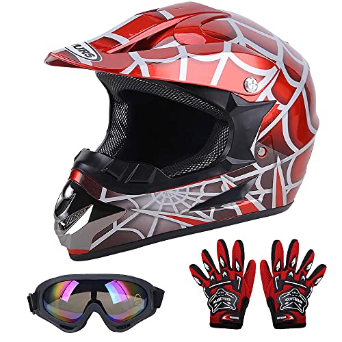OUMURS DOT Youth Dirt Bike Helmet,Kids ATV Helmets with Gloves Goggles for Youth Boys Girls 5-14 Ages,Four Wheeler Helmet Kids Motocross BMX MX UTV Snowmobile Go Kart Full Riding Racing Skateboard - Image 1