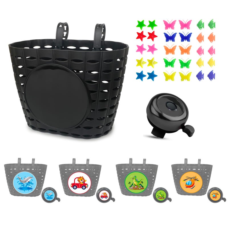 Noviko Kids Bike Basket Boy Bicycle Handlebar Basket with Bell Wheel Spokes for Girls - Image 1
