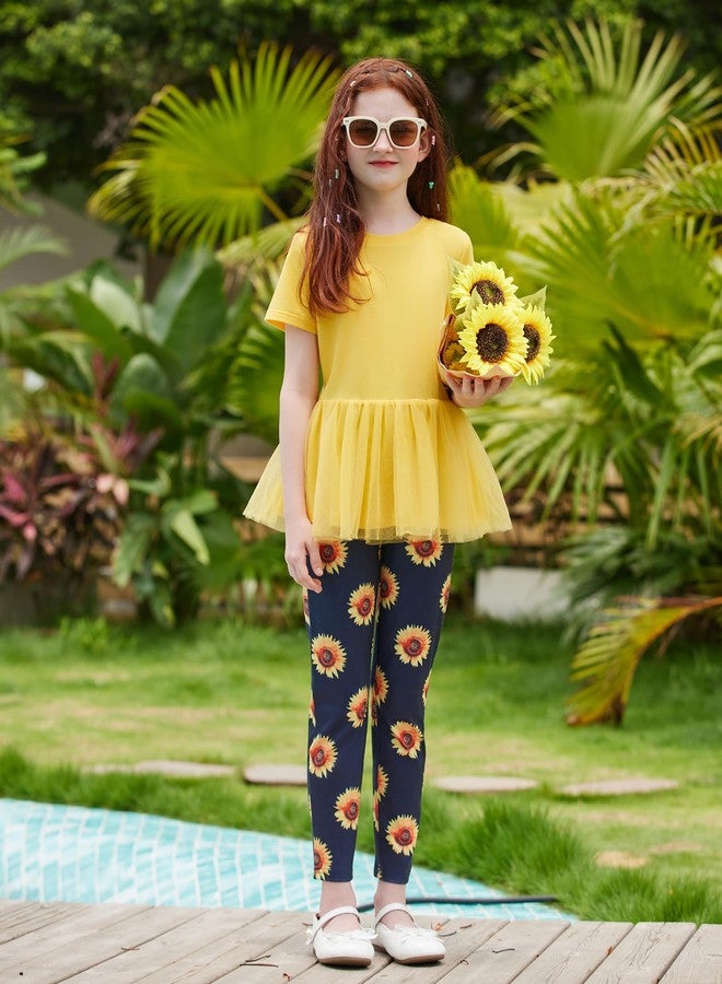 Arshiner Toddler Pant Sets Yellow Round Neck Mesh Hem Short Sleeve Tops and Sunflower Pants Casual Clothing Outfits 4-5T - Image 4