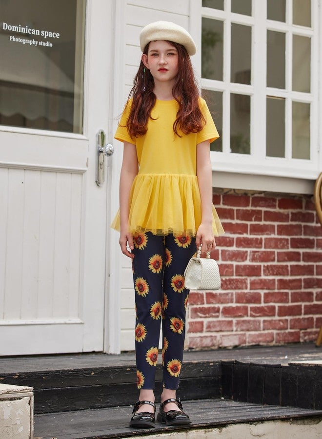 Arshiner Toddler Pant Sets Yellow Round Neck Mesh Hem Short Sleeve Tops and Sunflower Pants Casual Clothing Outfits 4-5T - Image 5