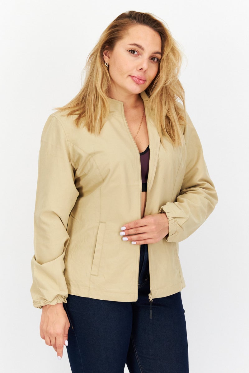 Greg Norman Women Solid Long Sleeve Jacket, Khaki  - Image 1