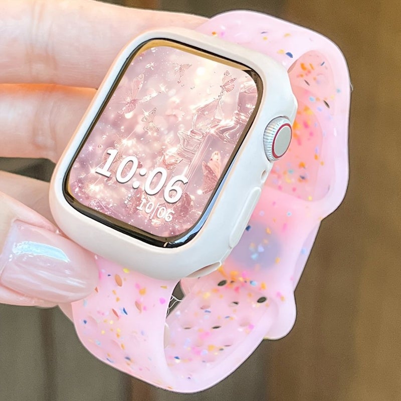 Set Of 2 Adorable Colorful Light Pastel Polka Dot Jelly Soft Silicone Watchbands With Protective Case For Apple Watch 38mm - Image 1