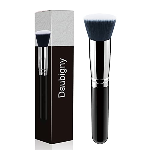 Daubigny Makeup Brush Daubigny Flat Top Foundation Brush for Liquid Makeup Premium and Professional Make Up Foundation Brush Perfect for Mineral Foundation Highlight Flawless Powder Buffing Blending (Black) - Image 1
