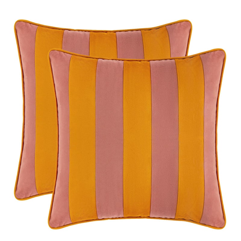 MONDAY MOOSE Decorative Throw Pillow Covers Cushion Cases, Set of 2 Soft Velvet Striped Piping Edge Designs, Pillow Inserts Not Included (18x18 inch, Pink/Honey) - Image 1