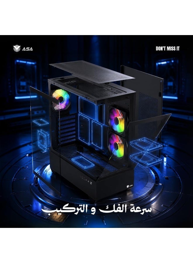 ASA (Z200) Computer Case - RTX Graphics Card Support, 320mm Water Cooling, Premium Airflow Design, USB Type-C (Black) - Image 3