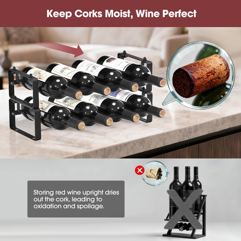 ICOHOT Stackable Wine Rack Countertop, 8 Bottles Wine Bottle Holder for Inside Cabinet, Small Tabletop Wine Holder Stand for Pantry Bar, 2-Tier Angle Adjustable Wine Bottle Rack for Tight Spaces - Image 5