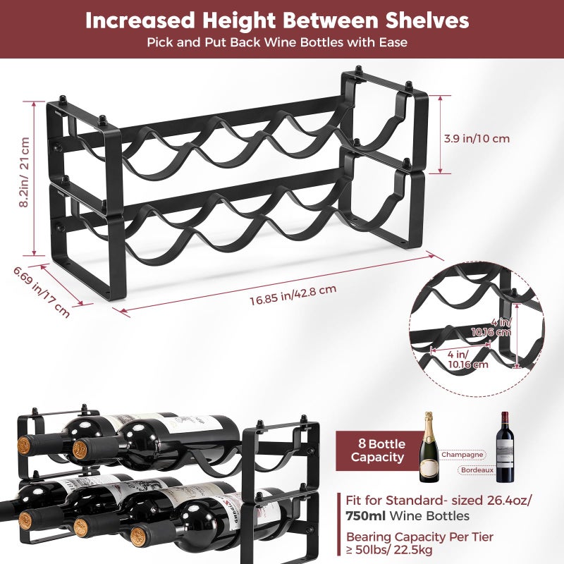 ICOHOT Stackable Wine Rack Countertop, 8 Bottles Wine Bottle Holder for Inside Cabinet, Small Tabletop Wine Holder Stand for Pantry Bar, 2-Tier Angle Adjustable Wine Bottle Rack for Tight Spaces - Image 3