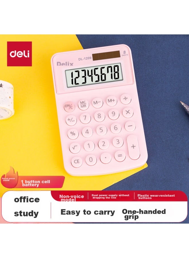 ديلي Deli Dual Power حاسبة محمولة مزدوجة الطاقة، طالب الصف الرابع ماكرون ميني حاسبة، لوازم التعلم، وردي، 1209a - Image 1