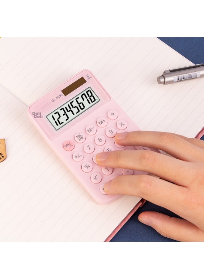 ديلي Deli Dual Power حاسبة محمولة مزدوجة الطاقة، طالب الصف الرابع ماكرون ميني حاسبة، لوازم التعلم، وردي، 1209a - Image 3