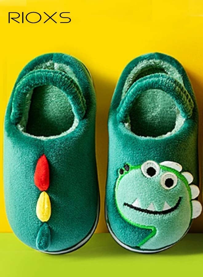 RIOXS Kids Fluffy Slippers, Warm Slippers with Elastic Back Strap, Boys Girl Cloud Dinosaur Slides Slippers, Soft Comfortable Fuzzy Slip-on Shoes, Closed Toed Slippers, Lovely Animal Home Shoes, Non-slip Slippers for Indoor and Outdoor Use  - Image 5