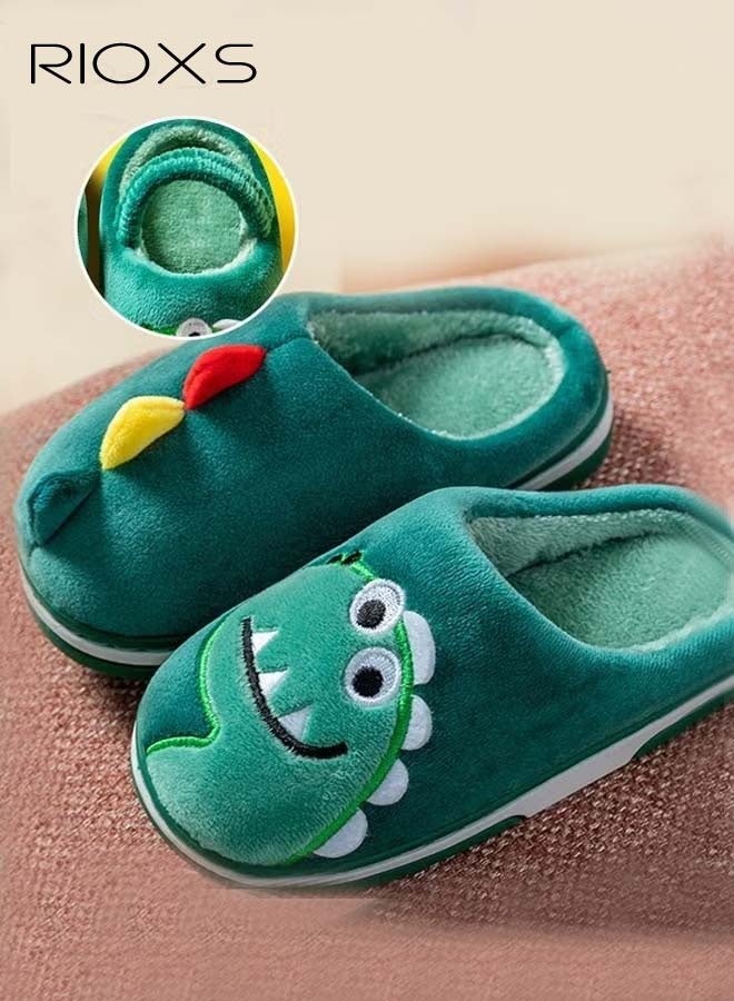 RIOXS Kids Fluffy Slippers, Warm Slippers with Elastic Back Strap, Boys Girl Cloud Dinosaur Slides Slippers, Soft Comfortable Fuzzy Slip-on Shoes, Closed Toed Slippers, Lovely Animal Home Shoes, Non-slip Slippers for Indoor and Outdoor Use  - Image 2