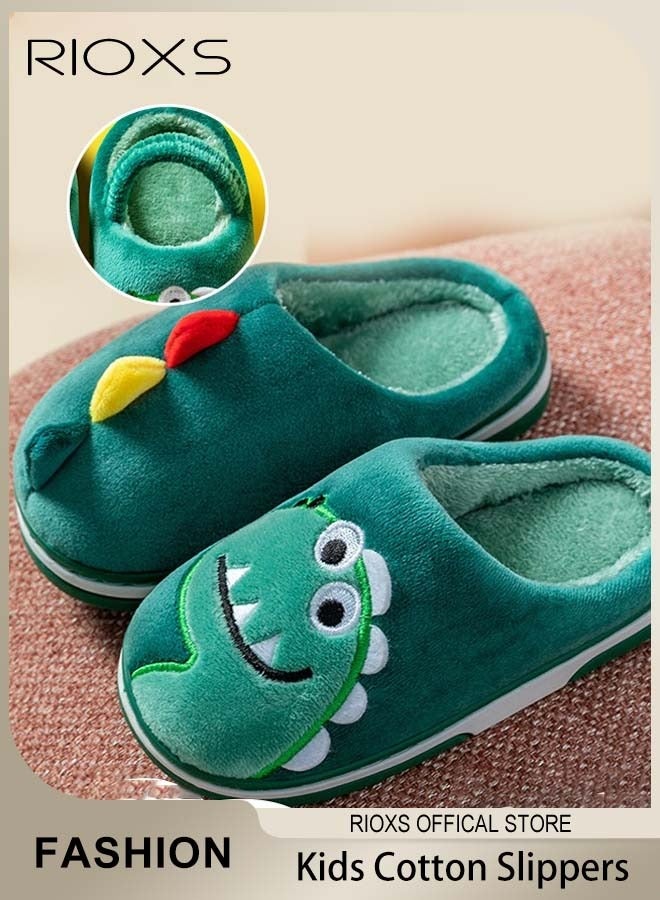 RIOXS Kids Fluffy Slippers, Warm Slippers with Elastic Back Strap, Boys Girl Cloud Dinosaur Slides Slippers, Soft Comfortable Fuzzy Slip-on Shoes, Closed Toed Slippers, Lovely Animal Home Shoes, Non-slip Slippers for Indoor and Outdoor Use  - Image 1