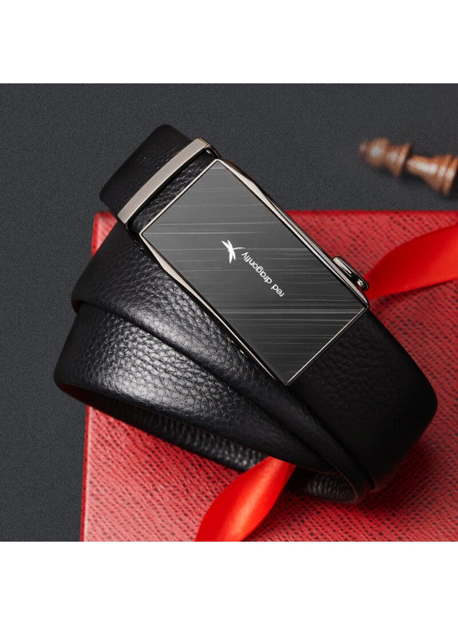 Red Dragonfly Top-grain Leather Men's Belt With Automatic Buckle, Gift For Husband, Boyfriend, Father, Qixi Valentine's Day Present, Gift Box Set - Image 1