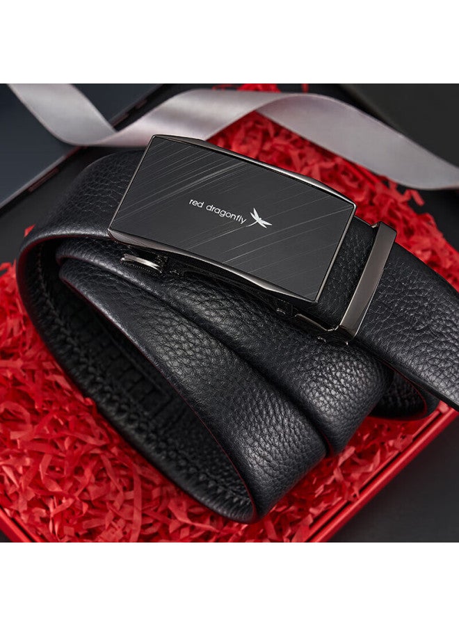 Red Dragonfly Top-grain Leather Men's Belt With Automatic Buckle, Gift For Husband, Boyfriend, Father, Qixi Valentine's Day Present, Gift Box Set - Image 3