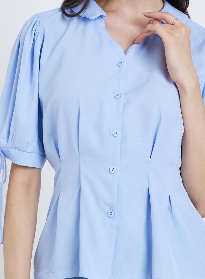 تايك تو بلوزة بأكمام منفوخة بتفاصيل كسرات - Image 3