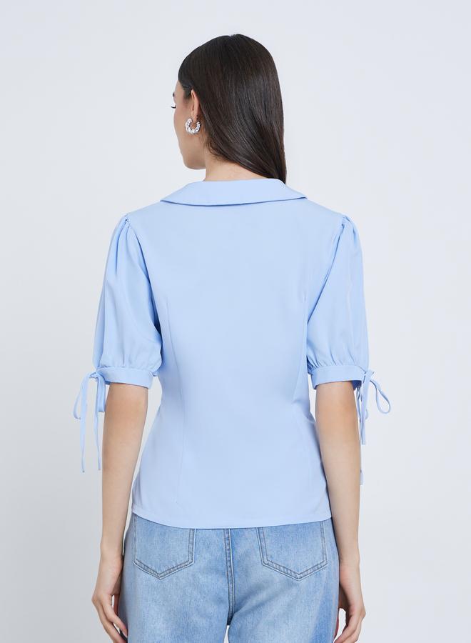 تايك تو بلوزة بأكمام منفوخة بتفاصيل كسرات - Image 4