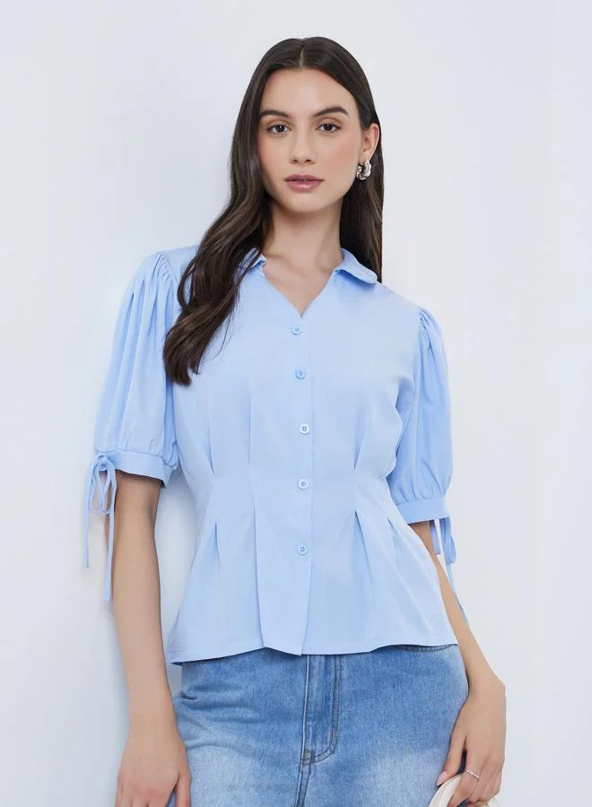 Take Two Take Two Puff Sleeve Pleated Detail Buttoned Shirt