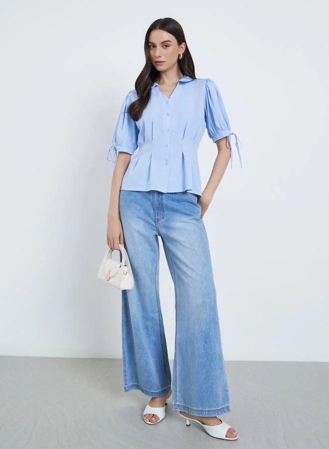 Take Two Take Two Puff Sleeve Pleated Detail Buttoned Shirt