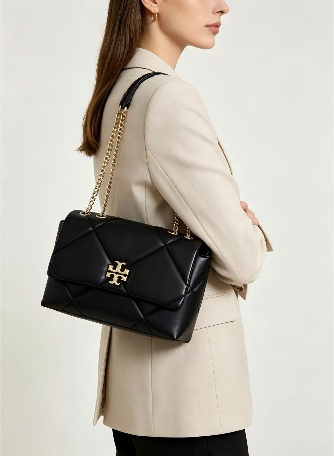 Tory Black diamond-patterned shoulder bag with gold chain strap and classic logo - Image 2