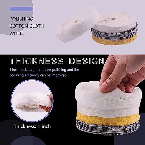 YWHWLX 8Pcs 4'' Buffing Polishing Wheels Kit with 3 Pcs Polishing Compounds/White Cotton (50-ply) /Yellow Cotton (36-ply)/Flannel (30-ply)/Denim and 1/4" Shank for Bench Grinders/Bench Buffer Rotary Tools - Image 5