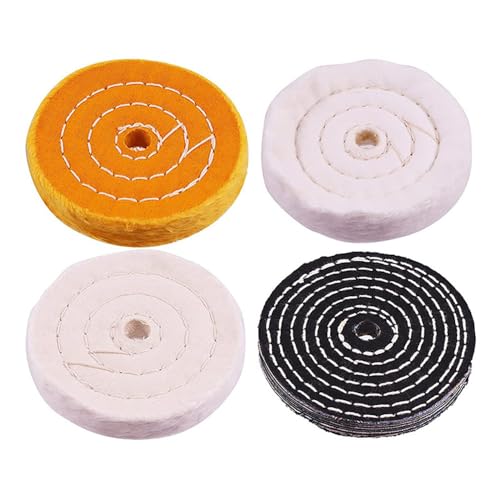 YWHWLX 8Pcs 4'' Buffing Polishing Wheels Kit with 3 Pcs Polishing Compounds/White Cotton (50-ply) /Yellow Cotton (36-ply)/Flannel (30-ply)/Denim and 1/4" Shank for Bench Grinders/Bench Buffer Rotary Tools - Image 4