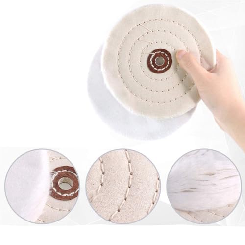 YWHWLX 8Pcs 4'' Buffing Polishing Wheels Kit with 3 Pcs Polishing Compounds/White Cotton (50-ply) /Yellow Cotton (36-ply)/Flannel (30-ply)/Denim and 1/4" Shank for Bench Grinders/Bench Buffer Rotary Tools - Image 3