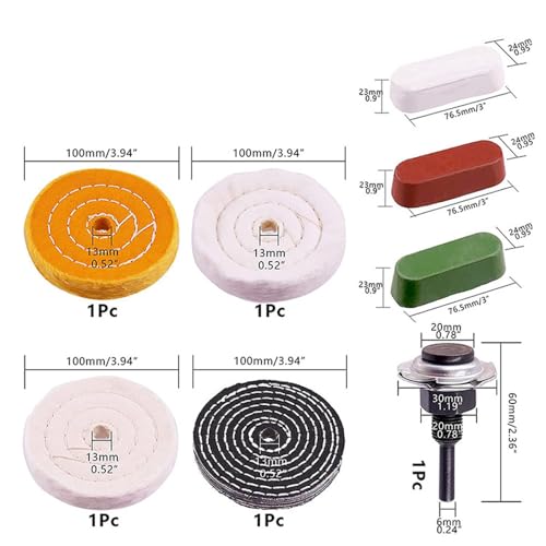 YWHWLX 8Pcs 4'' Buffing Polishing Wheels Kit with 3 Pcs Polishing Compounds/White Cotton (50-ply) /Yellow Cotton (36-ply)/Flannel (30-ply)/Denim and 1/4" Shank for Bench Grinders/Bench Buffer Rotary Tools - Image 2
