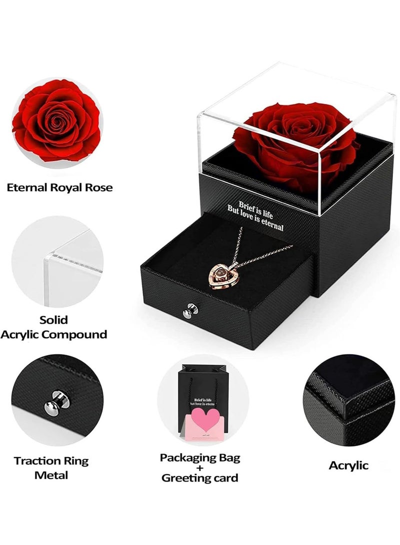 MAOGEDA Preserved Flowers with Necklace Gift Box - Forever Red Rose with I Love You Necklace for Mom/Daughter/Girlfriend/Wife on Anniversary/Wedding/Birthday/Birthday (Red) - Image 5