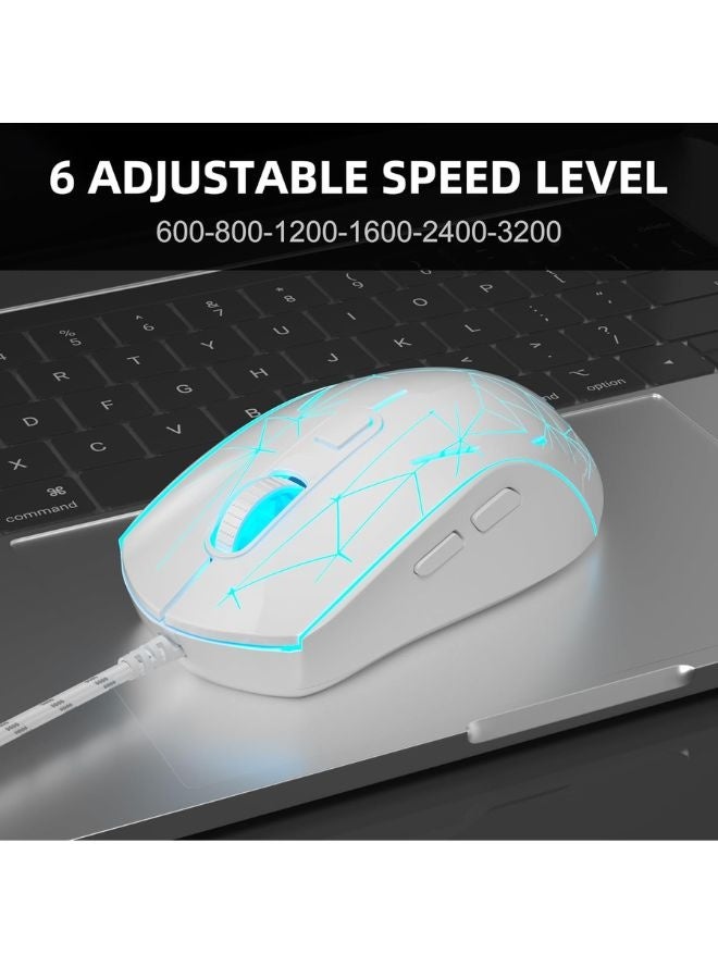 MageGee Gaming Mouse Wired G6, Ergonomic USB Optical Mouse with 7 Colors Breathing LED Backlit, 6 Adjustable DPI Levels from 600 to 3200 for Laptop PC Computer Games & Work, White - Image 4
