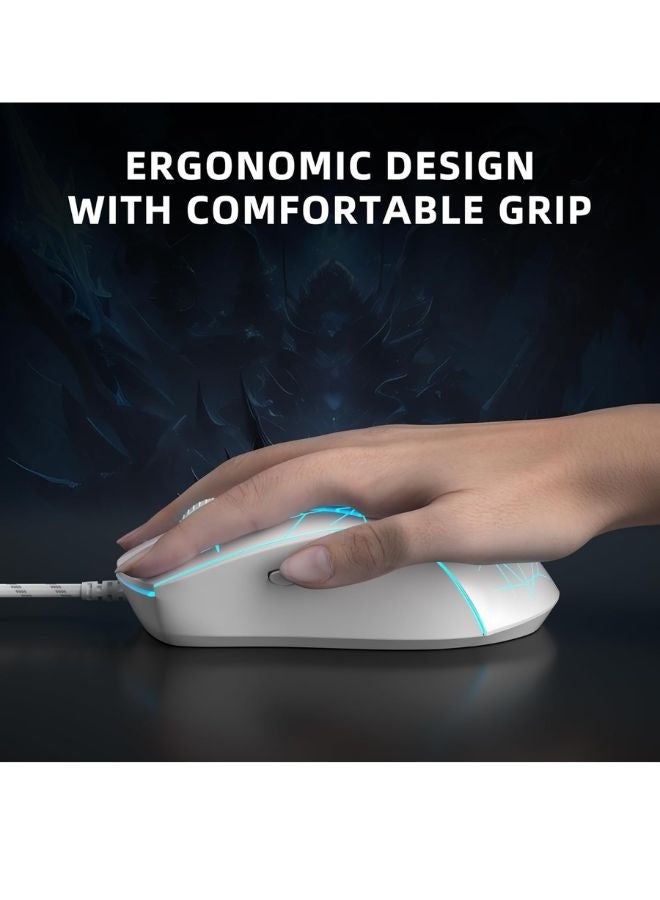 MageGee Gaming Mouse Wired G6, Ergonomic USB Optical Mouse with 7 Colors Breathing LED Backlit, 6 Adjustable DPI Levels from 600 to 3200 for Laptop PC Computer Games & Work, White - Image 5