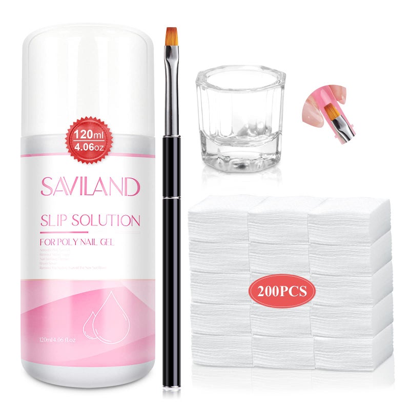 Saviland Slip Solution for Poly Gel Nails 4.06oz Liquid Anti-stick Gel Solution Kit for Beginners with Art Brush and Cup for Home DIY - Image 1