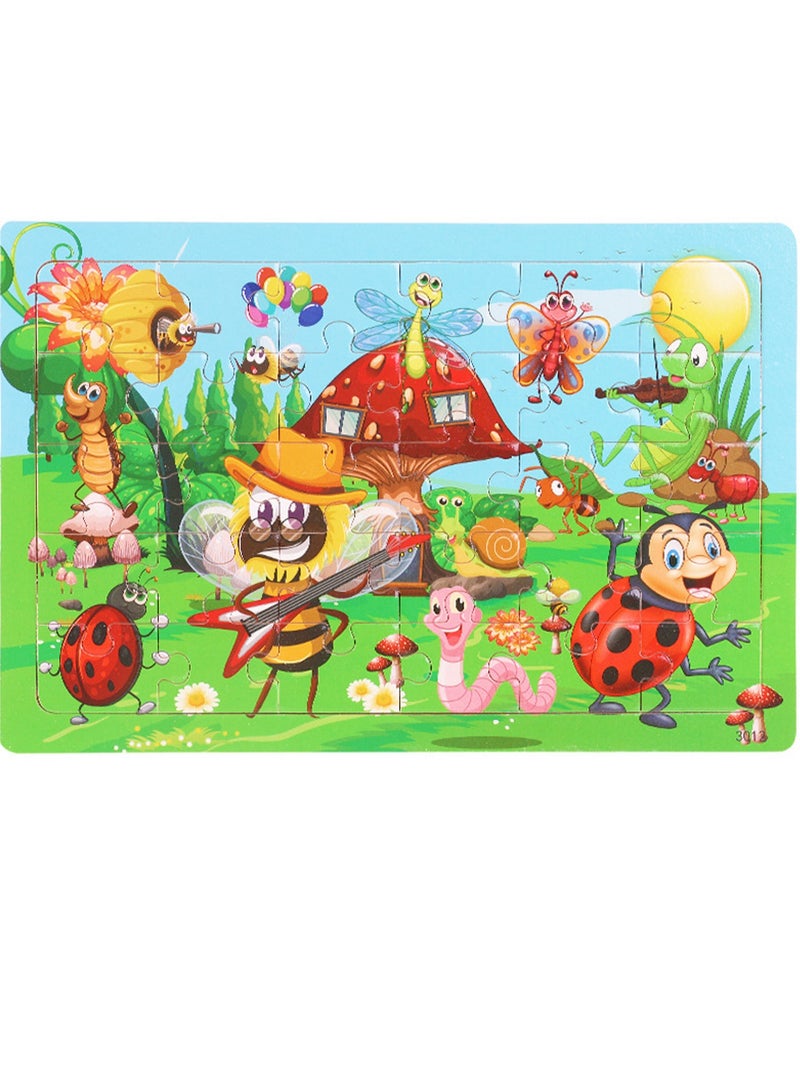 Children's Educational Wooden Cartoon Insect Series Jigsaw Puzzles Suitable Gift Bag Pack - Image 1
