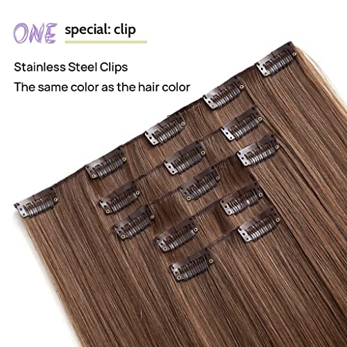 StrRid Brown Clip in Hair Extensions Straight Invisible 22" Long Synthetic Thick Clips on Hairpieces for Women 5PCS Black Curly Wavy 18" Girls Blonde Red White Natural Full Head Party Daily Use 5 Oz - Image 5